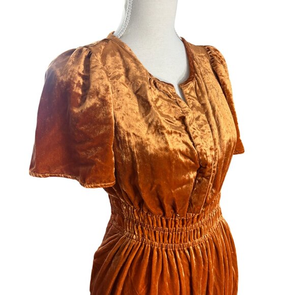 Anthropologie Somerset Velvet Maxi Dress size XS copper orange yellow honey tier - Picture 6 of 11